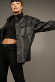 Alice Faux Leather Shirt With Pockets - Little Black Pistol