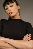 Joanne High Neck Ribbed Top - Little Black Pistol