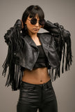 Quatro Vegan Leather Jacket with Long Fringe